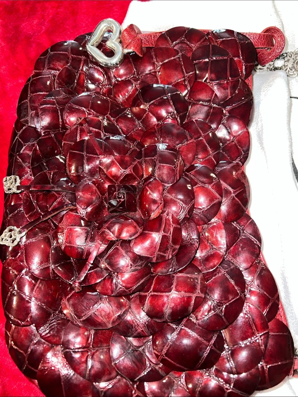 Brighton Quilted Floral Leather Shoulder Bag in Deep Wine